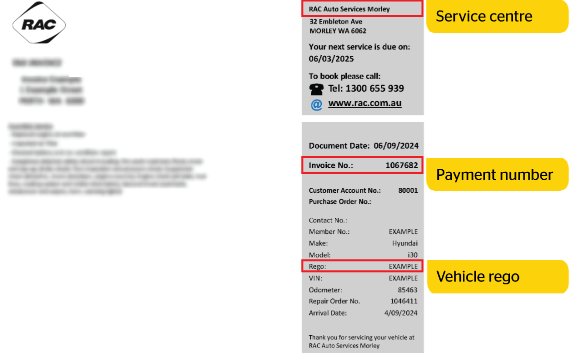 RAC - Invoice slip example